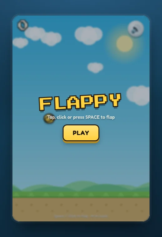 A Flappy Bird clone in a browser with green pipes, a score of zero and a small bird mid-flight